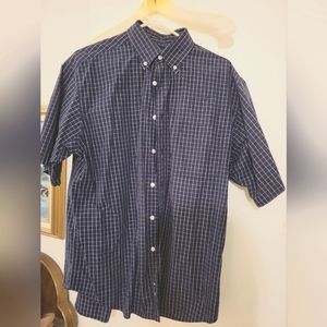 Rountree and Yorke short sleeve button up shirt, large, navy with white lines